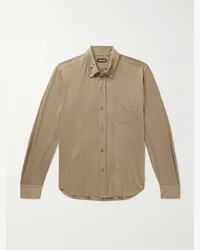 Tom Ford Camicia in misto seta e cotone con collo button-down Verde