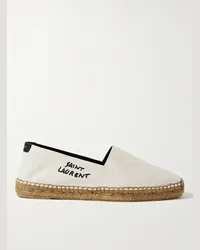 Saint Laurent Logo-Embroidered Leopard-Print Canvas Espadrilles Neutri