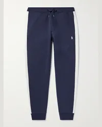 Ralph Lauren Wimbledon Pantaloni sportivi a gamba affusolata in misto cotone con finiture in mesh Blu