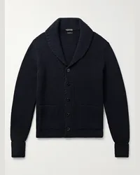 Tom Ford Cardigan slim-fit in cashmere a coste con collo a scialle Blu