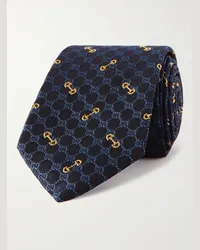 Gucci Cravatta in seta jacquard con logo ricamato, 7 cm Blu