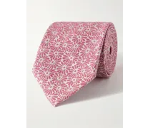 Cravatta in misto cotone e seta jacquard floreale, 7 cm