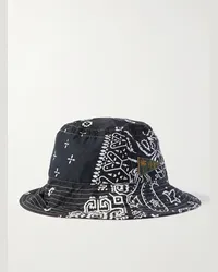 KAPITAL Cappello da pescatore in cotone con stampa bandana e logo applicato Nero