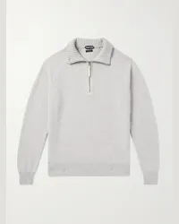 Tom Ford Pullover slim-fit in misto lana e cashmere con finiture in pelle e mezza zip Grigio