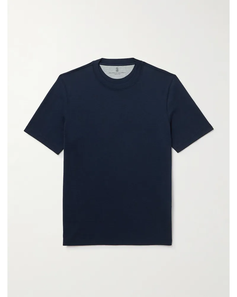 Brunello Cucinelli T-shirt in jersey di misto seta e cotone Blu