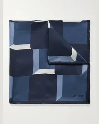 Tom Ford Fazzoletto da taschino in twill di seta stampato Blu