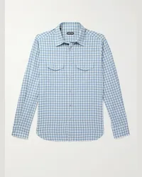 Tom Ford Camicia stile western in cotone a quadri Blu