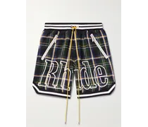 Shorts in flanella di cotone a quadri con logo ricamato e coulisse