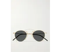 Round-Frame Gold-Tone Sunglasses with Chain