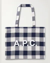 A.P.C. Tote bag in tela a quadri con logo Diane Blu