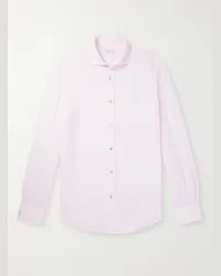 Boglioli Camicia in lino con collo alla francese Rosa