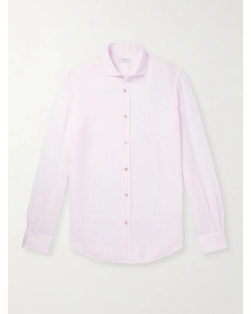 Boglioli Camicia in lino con collo alla francese Rosa