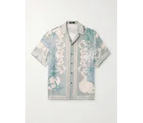 Camicia in twill di seta stampato con colletto aperto Barocco Sea