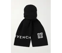Givenchy Sciarpa in misto lana e cashmere con logo ricamato Nero