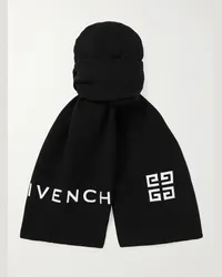 Givenchy Sciarpa in misto lana e cashmere con logo ricamato Nero