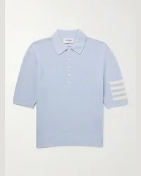 Thom Browne Polo in misto lino e cotone testurizzato a intarsio con righe Blu