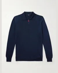 Kiton Polo in misto cashmere e seta con mezza zip Blu