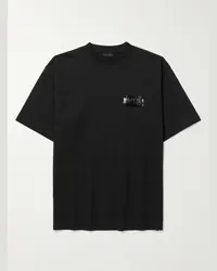 Balenciaga T-shirt oversize in jersey di cotone con logo ricamato e applicato Gaffer Nero