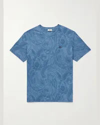 Etro T-shirt in jersey di cotone con stampa paisley e logo ricamato Blu