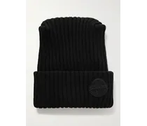 Moncler Roc Nation by Jay-Z Berretto in lana vergine a coste con logo applicato Nero