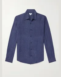 Sunspel Camicia in lino Blu