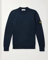 Stone Island Pullover in maglia di cotone con logo applicato Blu