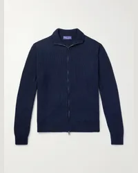 Ralph Lauren Cardigan in misto seta e cotone con zip Blu