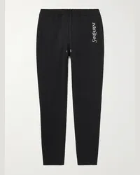 Saint Laurent Pantaloni sportivi a gamba affusolata in jersey di cotone con logo ricamato Nero