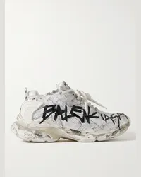 Balenciaga Sneakers in nylon, mesh e gomma effetto consumato con logo Runner Bianco