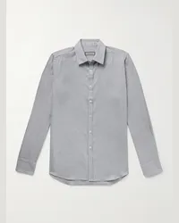 Canali Camicia in misto cotone e lyocell spazzolato a spina di pesce Grigio