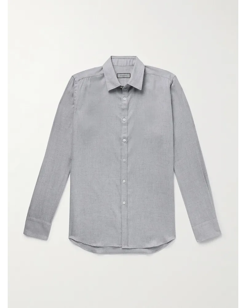 Canali Camicia in misto cotone e lyocell spazzolato a spina di pesce Grigio