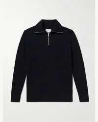 S.N.S Herning Pullover in lana a coste con mezza zip Fender III Blu