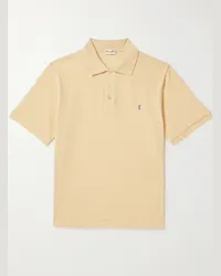 Saint Laurent Polo in misto cotone piqué con logo ricamato Giallo