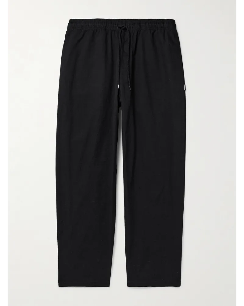 Neighborhood Pantaloni a gamba affusolata in twill di cotone con coulisse Easy Nero