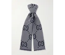 Gucci Sciarpa in misto lana e seta con logo jacquard Grigio