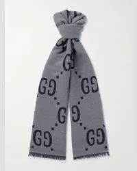 Gucci Sciarpa in misto lana e seta con logo jacquard Grigio