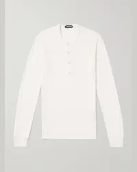 Tom Ford Maglia henley slim-fit in misto lyocell e cotone stretch a coste Bianco