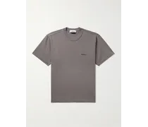 T-shirt in jersey di cotone tinta in capo con logo ricamato
