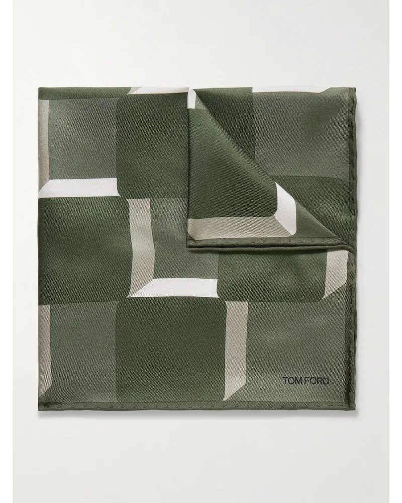 Tom Ford Fazzoletto da taschino in twill di seta stampato Verde