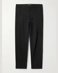 BARENA Pantaloni a gamba dritta in gabardine di cotone stretch tinti in capo con pinces Nero