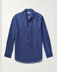 Loro Piana Camicia in chambray di cotone lavato Blu