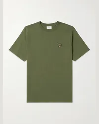 Kitsuné T-shirt in jersey di cotone con logo applicato Verde