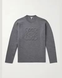 Loewe Pullover in misto lana con logo ricamato Grigio