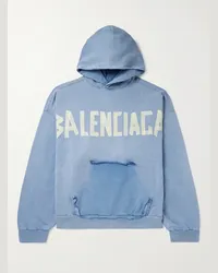 Balenciaga Felpa oversize in jersey di cotone effetto invecchiato con cappuccio e logo Blu