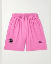 Balenciaga Shorts a gamba larga in jersey di cotone con logo ricamato Rosa