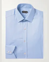 Tom Ford Camicia in misto cotone e lyocell pied-de-poule Blu