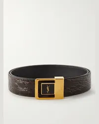 Saint Laurent Cintura in pelle effetto coccodrillo con logo, 3 cm Marrone