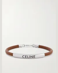 Celine Bracciale in metallo argentato e pelle testurizzata Argento