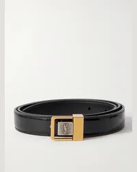 Saint Laurent Cintura in pelle con logo, 3 cm Nero