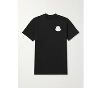 Moncler T-shirt in jersey di cotone con logo applicato Nero